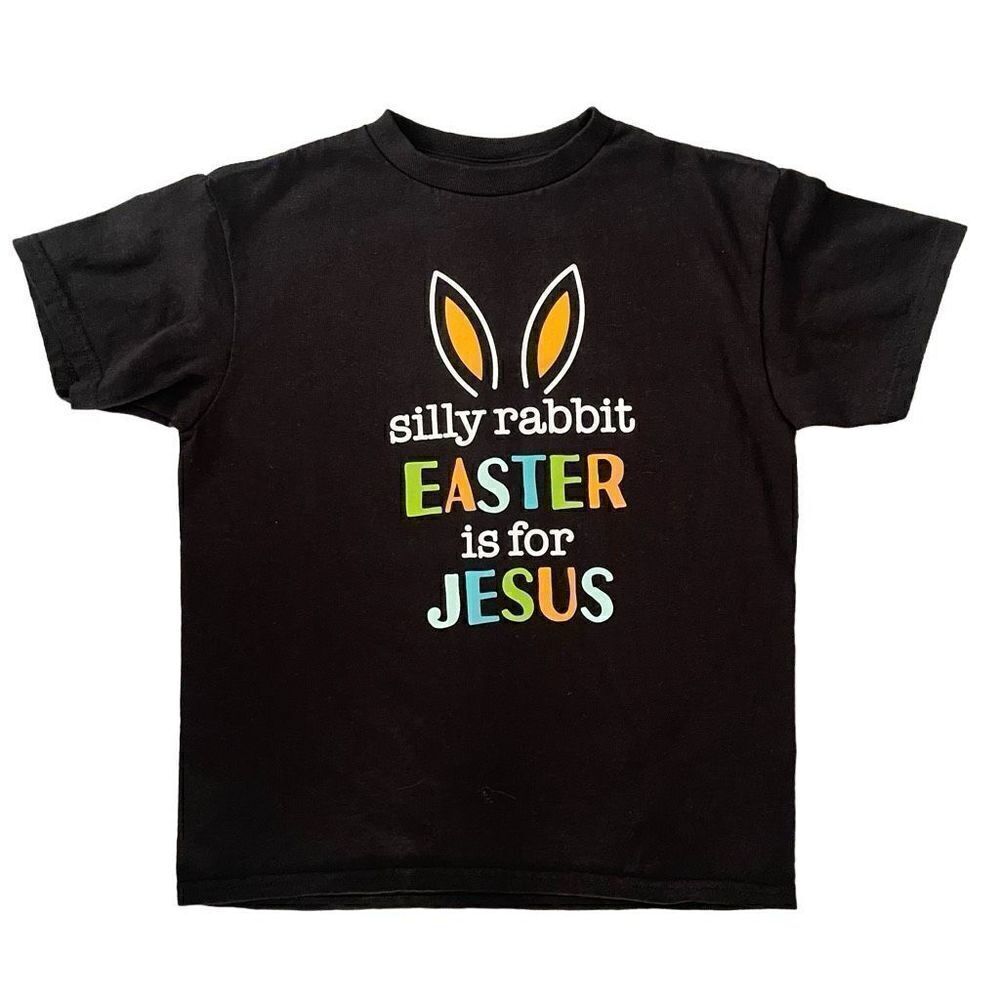 SILLY RABBIT EASTER IS FOR JESUS Youth Black Short Sleeve Graphic Tee Small